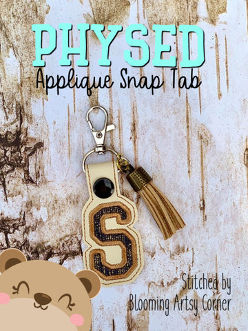 PhysEd Font Letter S Applique  snap tab, or eyelet fob for 4x4  DIGITAL DOWNLOAD embroidery file ITH In the Hoop