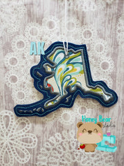 Alaska State Applique Christmas Ornament AK 4x4 5x7 DIGITAL DOWNLOAD embroidery file ITH In the Hoop