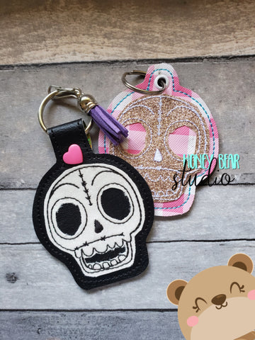 Adorable Skull & Bow Skull Applique Snap Tab, Eyelet Fob 4x4 SET DIGITAL DOWNLOAD embroidery file ITH In the Hoop 0921