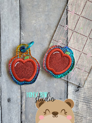 Apple Applique Teacher School Fall feltie SET, feltie, charm or zipper pull eyelet for 4x4  DIGITAL DOWNLOAD embroidery file ITH In the Hoop 0722