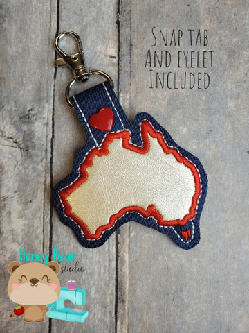 Australia Applique Snap Tab and Key Fob Set 4x4 DIGITAL DOWNLOAD embroidery file ITH In the Hoop Jan 2019