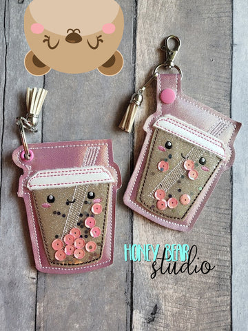 Boba Tea GLITTER Shaker Kawaii Foods Gift Card Holder Applique 4x4, 5x7 Snap Tab, Eyelet SET DIGITAL DOWNLOAD embroidery file ITH In the Hoop 0922