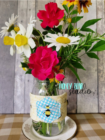 Bee Hexi Applique Mug WRAP 5x7, 6x10 SET DIGITAL DOWNLOAD embroidery file ITH In the Hoop 0522
