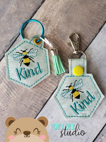 Bee Kind snap tab or eyelet fob for 4x4  DIGITAL DOWNLOAD embroidery file ITH In the Hoop 0321