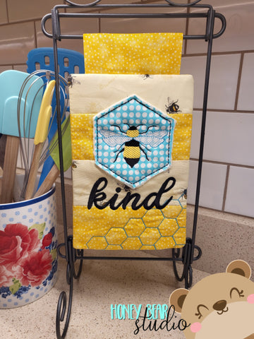 Bee Kind Hexagon Quilted Mini Garden Flag 5x7, 6x10 DIGITAL DOWNLOAD embroidery file ITH In the Hoop 0522