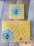 Bee Hexagon Applique COASTER and MUG RUG Set 4x4 5x7 1 design DIGITAL DOWNLOAD embroidery file ITH In the Hoop 0321