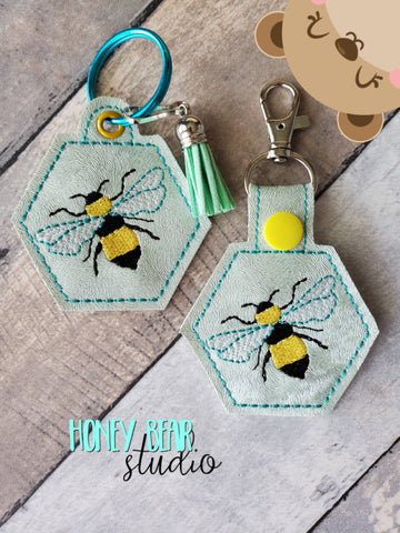 Just Bee snap tab or eyelet fob for 4x4  DIGITAL DOWNLOAD embroidery file ITH In the Hoop 0321