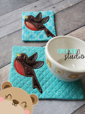 Small Song Bird Applique COASTER and MUG RUG Set 4x4 5x7 1 design DIGITAL DOWNLOAD embroidery file ITH In the Hoop 1021