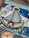 Painted Sailboat Applique COASTER and MUG RUG Set 4x4 5x7 1 design DIGITAL DOWNLOAD embroidery file ITH In the Hoop 0222