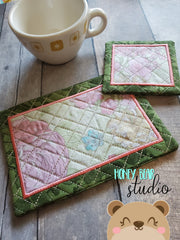Plain Bordered Applique COASTER and MUG RUG Set 4x4 5x7 1 design DIGITAL DOWNLOAD embroidery file ITH In the Hoop 1121