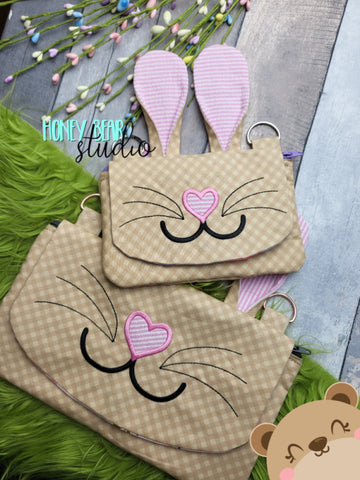 Bunny Ears Flap Clutch Easter Top Zip Bag  5x7, 6x10, 8x12 DIGITAL DOWNLOAD embroidery file ITH In the Hoop 0323 01