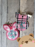 Bunny Head Applique Bean Stitch Taggie, luggage gift tags, eyelet for 4x4  DIGITAL DOWNLOAD embroidery file ITH In the Hoop 0321