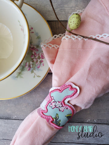 Bunny Applique Napkin Ring Snap 4x4  DIGITAL DOWNLOAD embroidery file ITH In the Hoop 0221