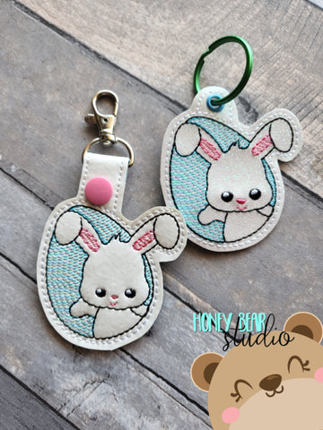 Adorable Bunny in Egg Peeking Sketch Snap Tab, Eyelet SET DIGITAL DOWNLOAD embroidery file ITH In the Hoop 0422