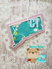 Connecticut State Applique Christmas Ornament CT 4x4 5x7 DIGITAL DOWNLOAD embroidery file ITH In the Hoop