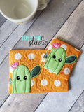 Happy Cactus Applique COASTER and MUG RUG Set 4x4 5x7 1 design DIGITAL DOWNLOAD embroidery file ITH In the Hoop 0321