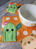 Happy Cactus Applique COASTER and MUG RUG Set 4x4 5x7 1 design DIGITAL DOWNLOAD embroidery file ITH In the Hoop 0321