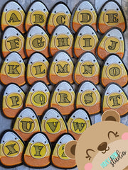 WHOLE ALPHABET A to Z Candy Corn Applique Satin and Raw Edge Banner Piece 4x4  DIGITAL DOWNLOAD embroidery file ITH In the Hoop 0922