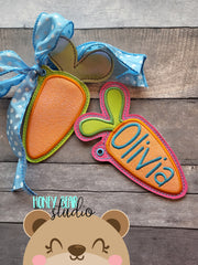 Carrot Topper Applique Taggie, luggage, basket,  gift tags, eyelet for 4x4 AND 5x7  DIGITAL DOWNLOAD embroidery file ITH In the Hoop 0322