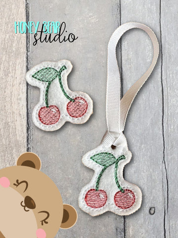 Sketchy Cherry feltie SET, feltie, charm or zipper pull eyelet for 4x4 DIGITAL DOWNLOAD embroidery file ITH In the Hoop 0223 04