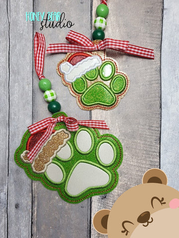 Santa Paws Pet Print Christmas Applique Ornament 4x4, 5x7 DIGITAL DOWNLOAD embroidery file ITH In the Hoop 1222