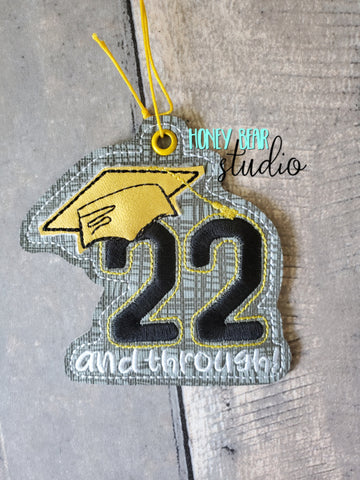 Graduation Cap Class of 2022 22 Applique Ornament or Bookmark  4x4 DIGITAL DOWNLOAD embroidery file ITH In the Hoop 0621