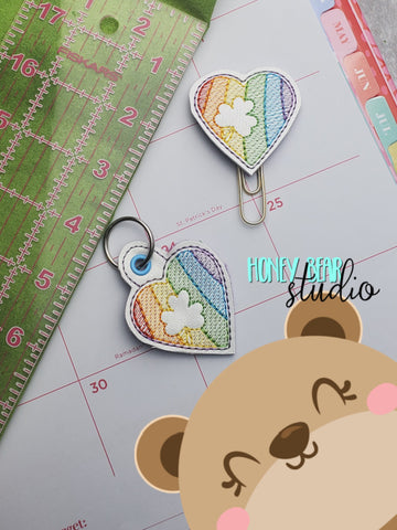 Heart Clover Rainbow Good Luck feltie SET, feltie, charm or zipper pull eyelet for 4x4  DIGITAL DOWNLOAD embroidery file ITH In the Hoop 0223