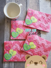 Conversation Hearts Applique MUG RUG pack Big VALUE 5 Designs Pack 5x7 DIGITAL DOWNLOAD embroidery file ITH In the Hoop 0122