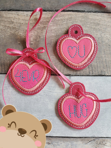 Valentine 3D Conversation Hearts Mini Ornament Set 4x4 DIGITAL DOWNLOAD embroidery file ITH In the Hoop 0122