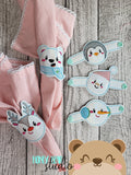 Cozy Christmas Friends Napkin Ring Snap set 4x4  DIGITAL DOWNLOAD embroidery file ITH In the Hoop 1122