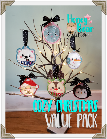 Cozy Christmas VALUE 6 Ornament Pack 4x4 DIGITAL DOWNLOAD embroidery file ITH In the Hoop
