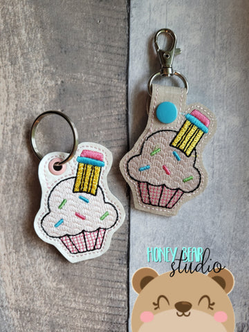 Pencil Cupcake Back to School snap tab, or eyelet key fob  set 4x4  DIGITAL DOWNLOAD embroidery file ITH In the Hoop 0722