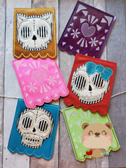 Day Of the Dead Dia de los Muertos  Papel Picado and Skulls Banner SET Applique 4x4, 5x7 DIGITAL DOWNLOAD embroidery file ITH In the Hoop 0921