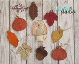 Fall Leaves Acorn Pumpkin Owl Forest Autumn Mini Ornament Set 4x4 DIGITAL DOWNLOAD embroidery file ITH In the Hoop 0922