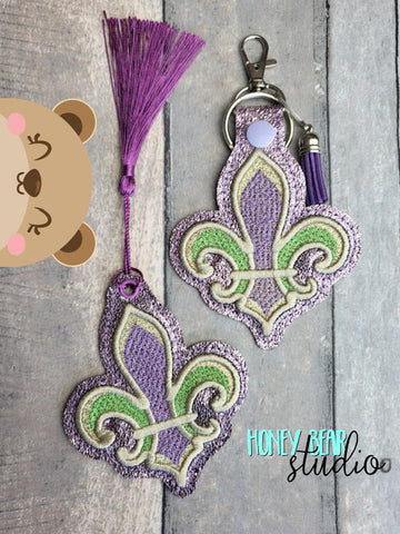 Fleur de Lis Chenille-type snap tab or eyelet fob for 4x4  DIGITAL DOWNLOAD embroidery file ITH In the Hoop 0123