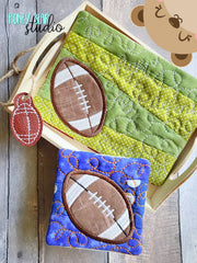 Football Applique Strips COASTER and MUG RUG Set 4x4 5x7  DIGITAL DOWNLOAD embroidery file ITH In the Hoop 0822