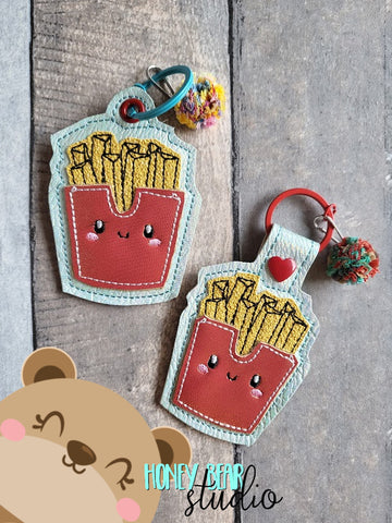 French Fries Chips Fast Food Kawaii APPLIQUE Fob snap tab, or eyelet key fob  set 4x4  DIGITAL DOWNLOAD embroidery file ITH In the Hoop 0822