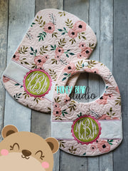 Bib N Burp Split Frilly MONO Applique Baby 8x12 Embroidery FILE Digital DOWNLOAD In the Hoop HBS 0622
