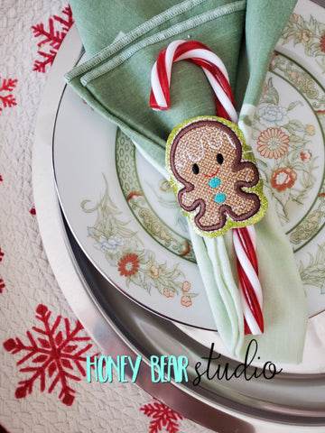 Gingerbread Cookie Christmas Napkin Ring Snap 4x4  DIGITAL DOWNLOAD embroidery file ITH In the Hoop 11 2020