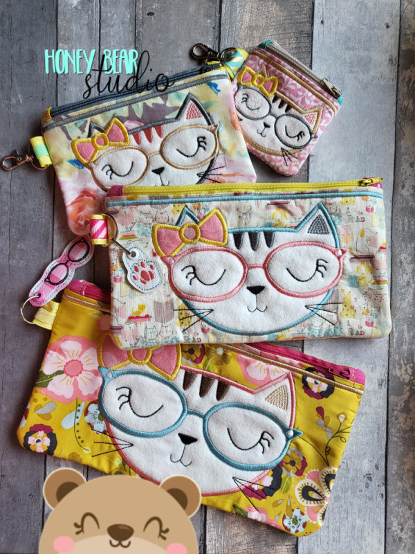 Adorable Geeky Kitty Glasses Top Zip Bag 4x4, 5x7, 6x10