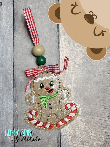 Gingerbread with candy cane skis Christmas Ornament 4x4 DIGITAL DOWNLOAD embroidery file ITH In the Hoop 1222