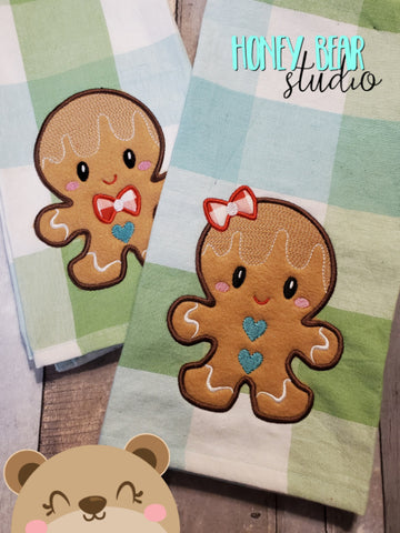 Gingerbread Applique Boy and Girl BIG Value Set 2 Styles 4x4, 5x7, 6x10, 8x12 DIGITAL DOWNLOAD 1120