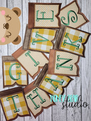 Give Thanks Applique Banner 4x4, 5x7 DIGITAL DOWNLOAD embroidery file ITH In the Hoop 1122