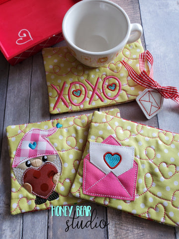 Valentine Hearts Gnome Mug Rug Set 4 Designs Pack 5x7 DIGITAL DOWNLOAD embroidery file ITH In the Hoop 0122