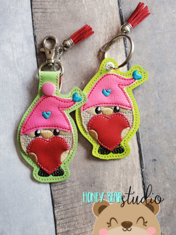 Valentine Applique Gnome Hearts Snap Tab, Eyelet SET DIGITAL DOWNLOAD embroidery file ITH In the Hoop 0122