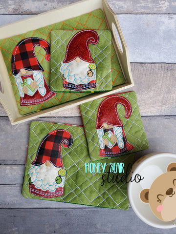 Gnomes Set #1 Applique COASTER and MUG RUG Set 4x4 5x7 2 designs DIGITAL DOWNLOAD embroidery file ITH In the Hoop 1121