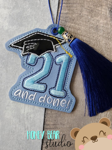 Graduation Cap Class of 2021 21 Applique Ornament or Bookmark  4x4 DIGITAL DOWNLOAD embroidery file ITH In the Hoop