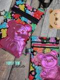 Gummy Bear Applique Mid Top Zip Bag 5x7, 6x10, 8x12 DIGITAL DOWNLOAD embroidery file ITH In the Hoop 1022