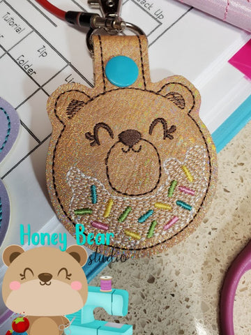 Honey Bear Donut Animal  snap tab or eyelet for 4x4  DIGITAL DOWNLOAD embroidery file ITH In the Hoop Jun 2020