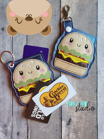 Hamburger Burger Kawaii Foods Gift Card Holder Applique 4x4, 5x7 Snap Tab, Eyelet SET DIGITAL DOWNLOAD embroidery file ITH In the Hoop 0922